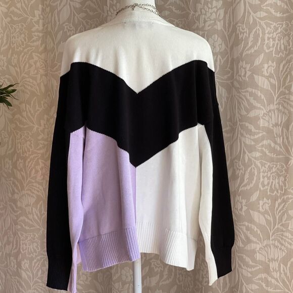Tommy Hilfiger Color Block Knit Sweater White Black Lavender Preppy Size M - Picture 3 of 8